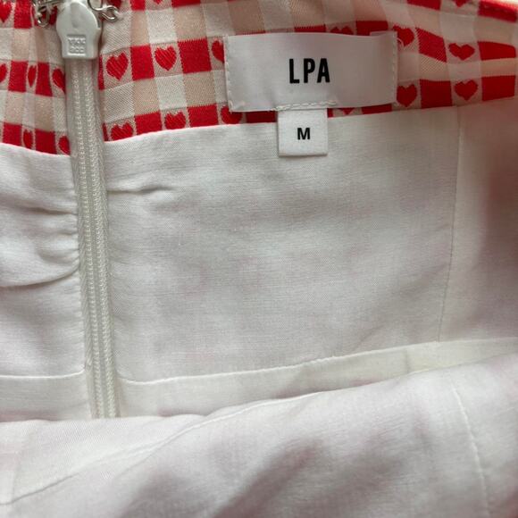 LPA Red Heart Gingham Carly Mini Dress Puff Sleeve Romantic Fit & Flare M - Picture 5 of 8